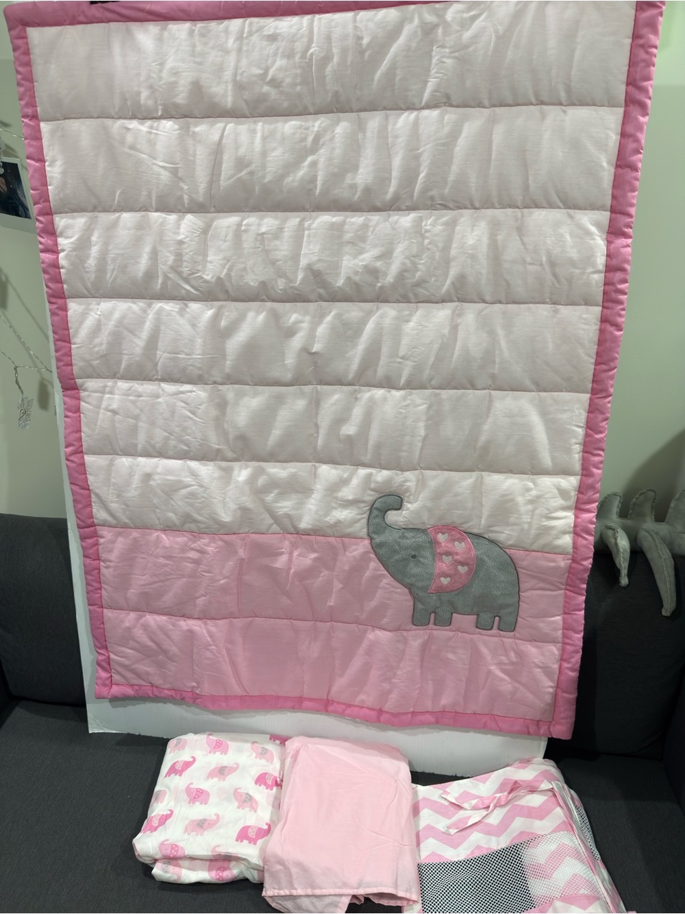 Pink & Gray Elephant Baby crib bedding Nursery New see details